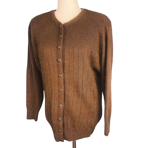 Vintage Sweaters - Vintage Cardigan Zell Originals Button Front Angora Brown Small